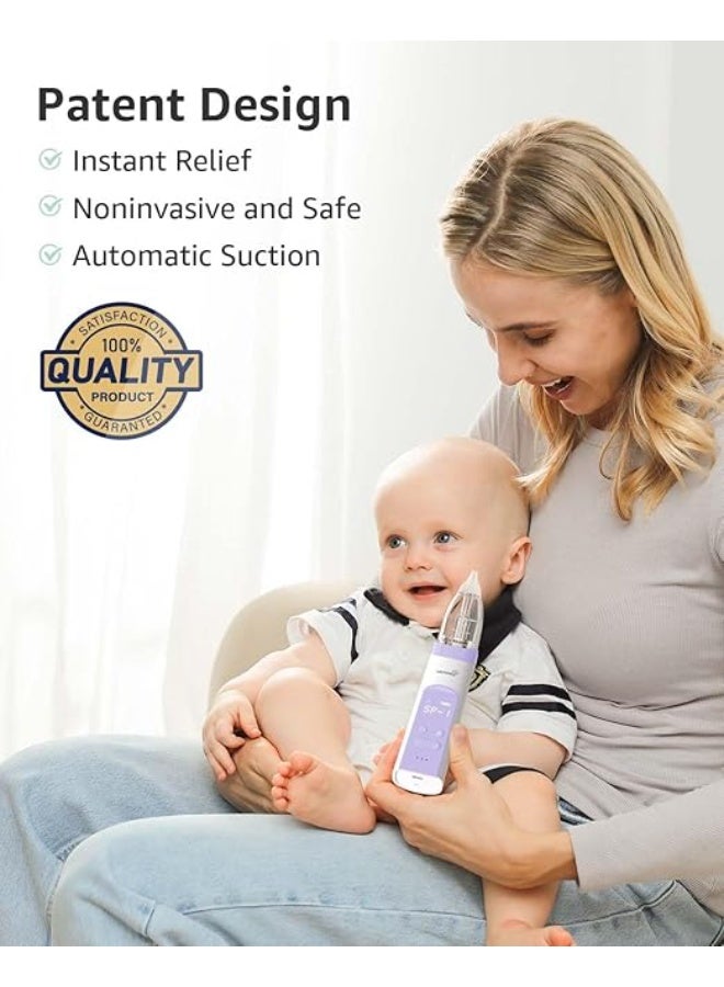 GROWNSY Electric Nasal Aspirator for Baby - Automatic Nose Sucker with 3 Silicone Tips - Adjustable Suction Levels with Music & Light Soothing Function - Purple - Image 4